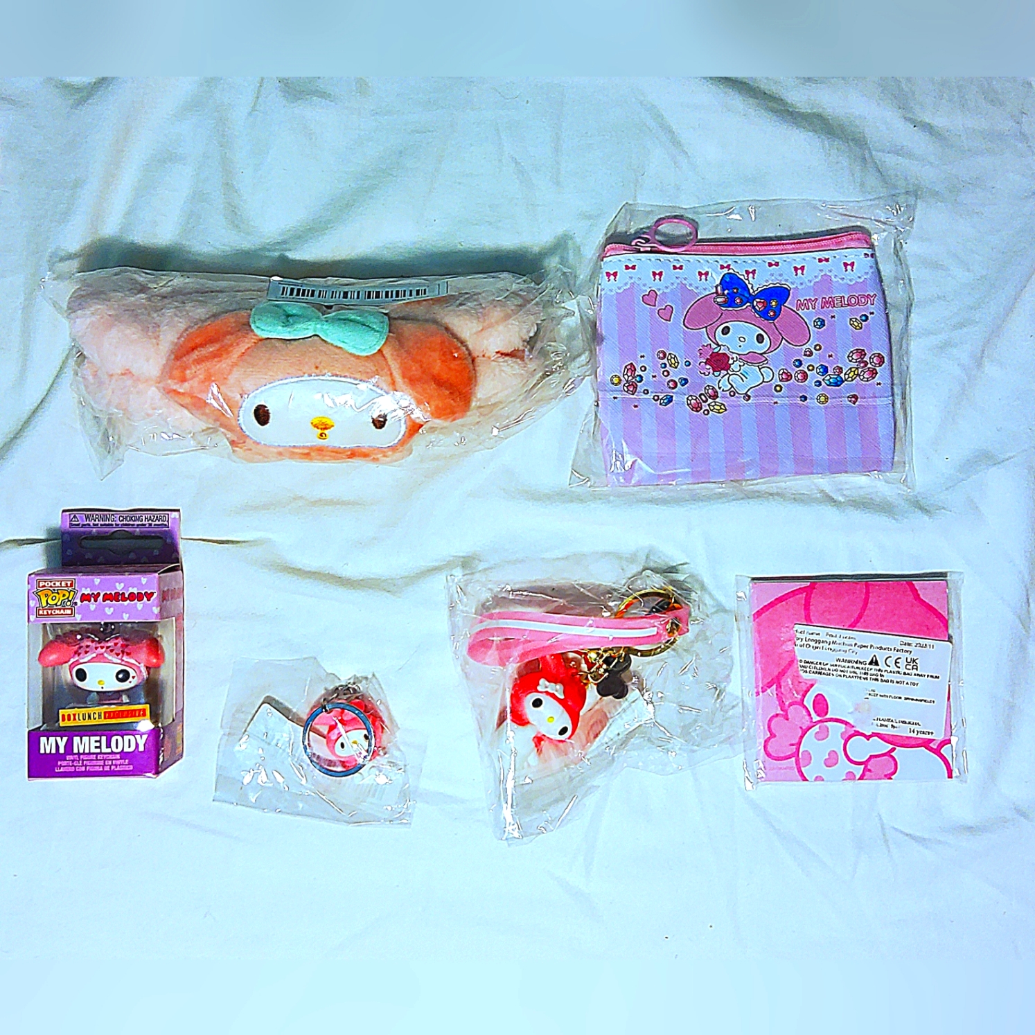 Sanrio My Melody 6 Pc Bundle Funko Keychains Spa Band Sticky Notes Pouch Purse